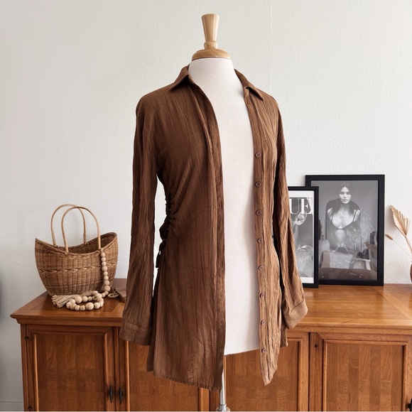 Tops - TAN BUTTON DOWN LIGHTWEIGHT TUNIC #0319